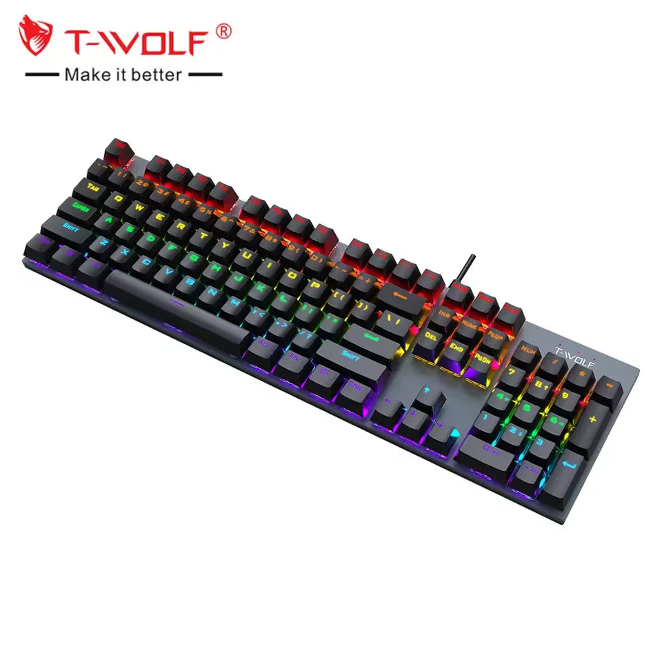 T-WOLF T17 Clavier Mécanique Gaming RGB 104 Touches Blue Switch