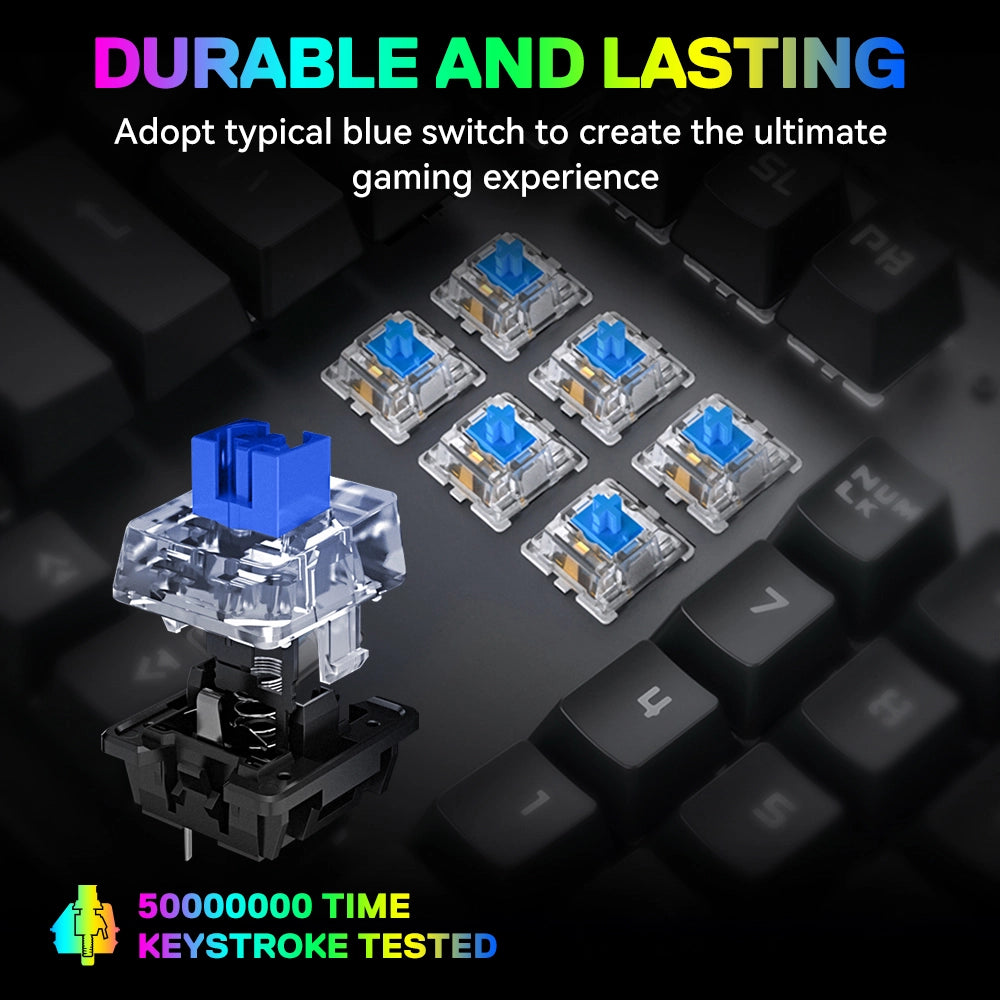 T-WOLF T17 Clavier Mécanique Gaming RGB 104 Touches Blue Switch