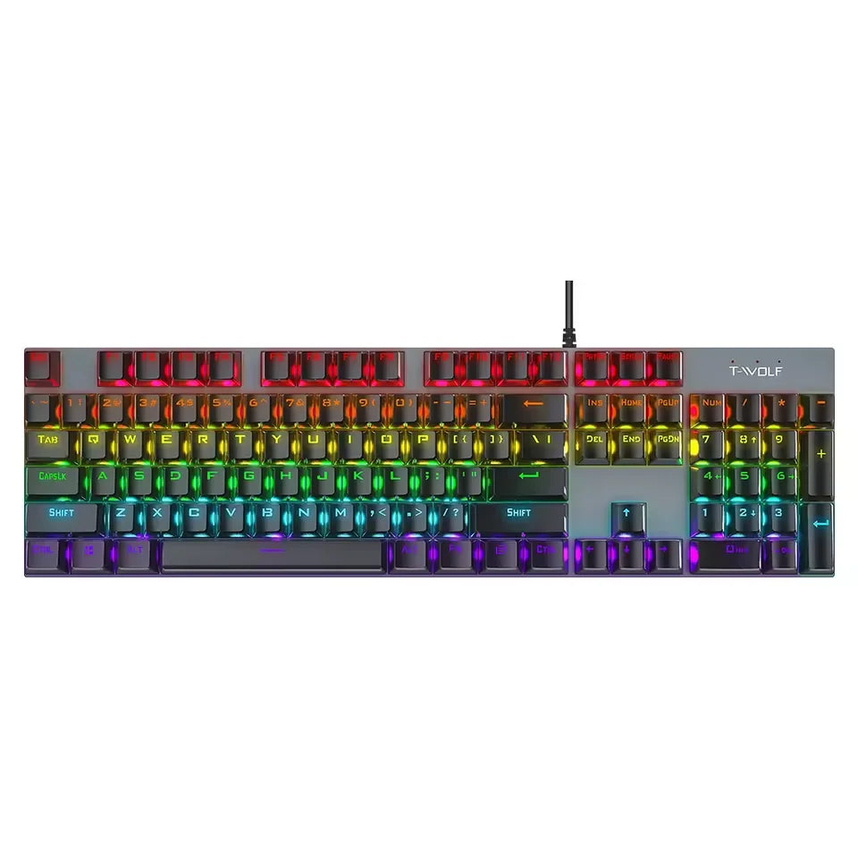 T-WOLF T17 Clavier Mécanique Gaming RGB 104 Touches Blue Switch